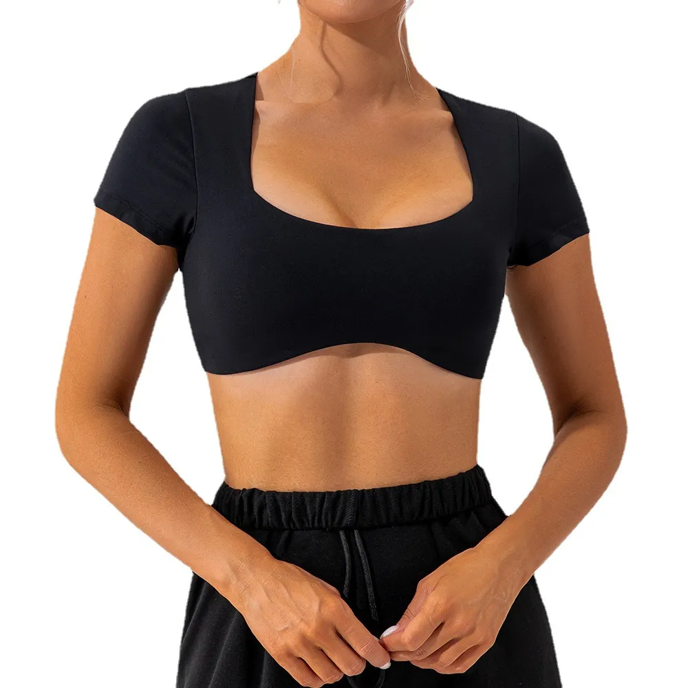 Women's Quick-Dry Yoga Top Short Sleeve Nude Fitness T-Shirt - Breathable Running Sports Crop Top for Gym & Activewear thumbnail 5