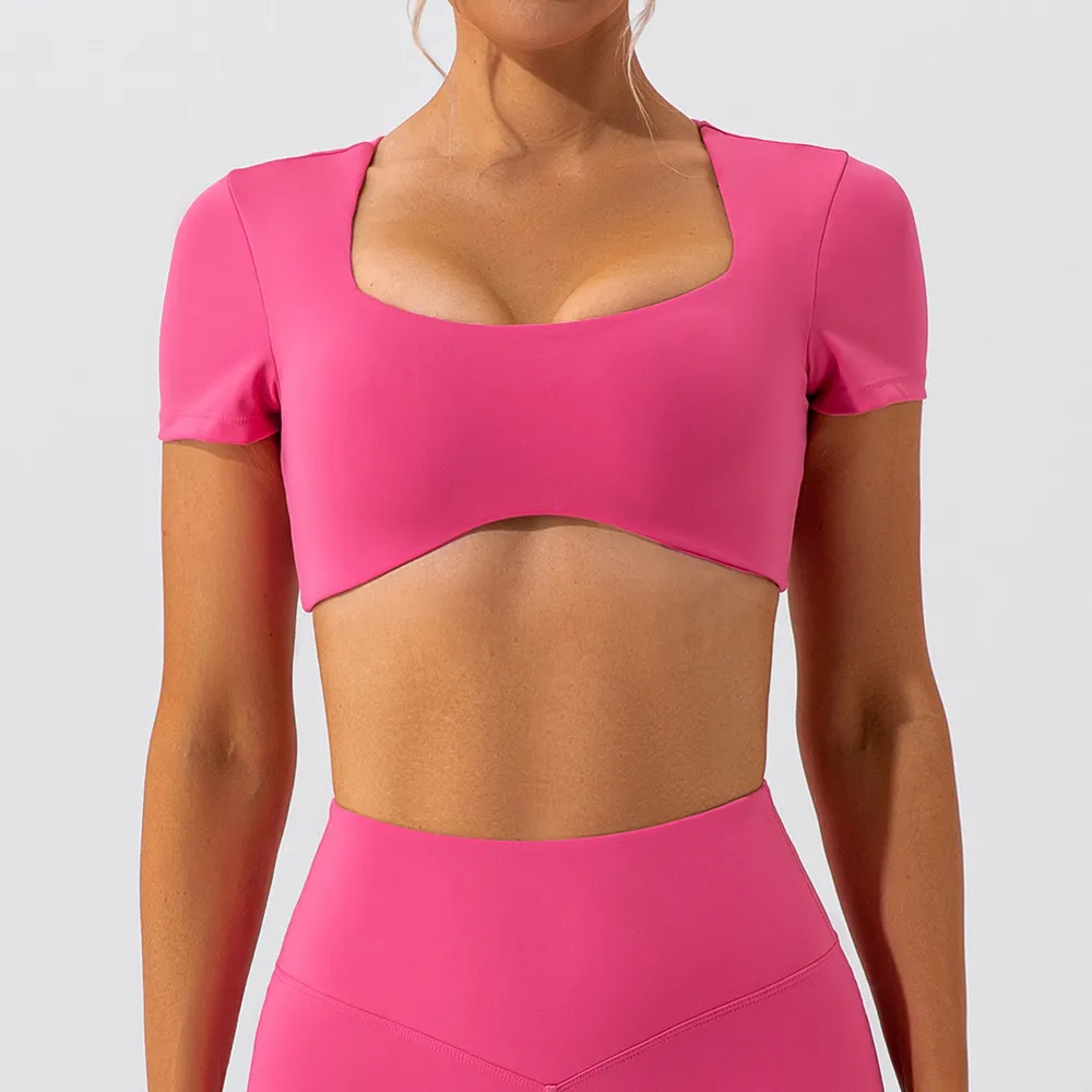 Women's Quick-Dry Yoga Top Short Sleeve Nude Fitness T-Shirt - Breathable Running Sports Crop Top for Gym & Activewear thumbnail 6