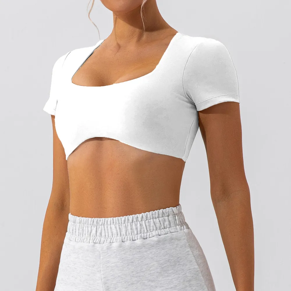 Women's Quick-Dry Yoga Top Short Sleeve Nude Fitness T-Shirt - Breathable Running Sports Crop Top for Gym & Activewear thumbnail 9
