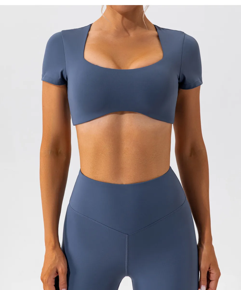 Women's Quick-Dry Yoga Top Short Sleeve Nude Fitness T-Shirt - Breathable Running Sports Crop Top for Gym & Activewear showcase 17