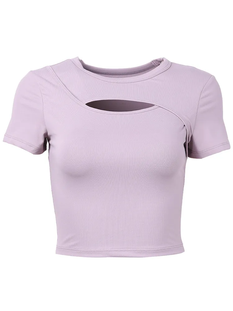 Women's Sexy Hollow-Out Sports T-Shirt Crop Top - Slim Fit Short Sleeve for Yoga, Running & Fitness thumbnail 5