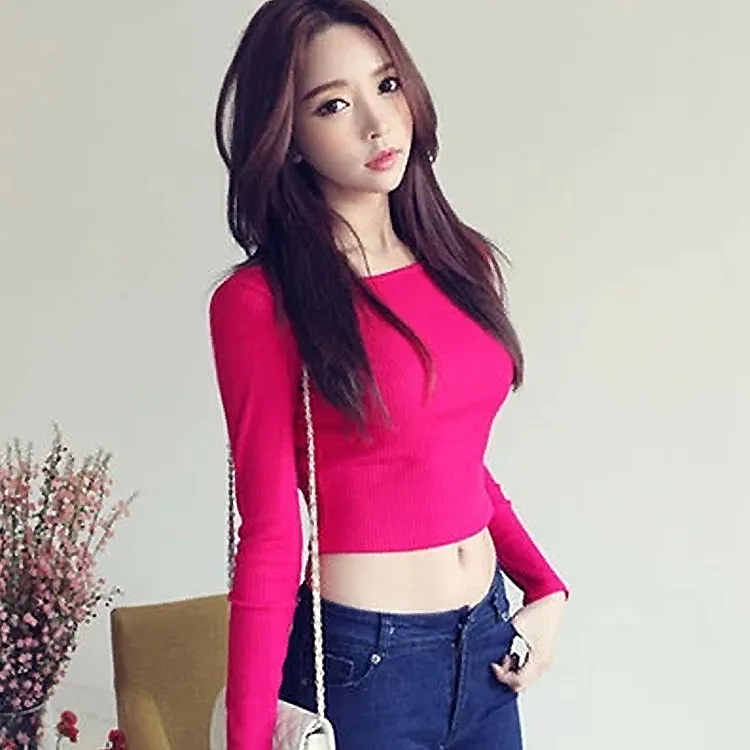 Women's Tight-Fitting Cotton Short Sleeve T-Shirt - Summer Navel-Baring High-Waisted Sports Top for Casual Wear thumbnail 2