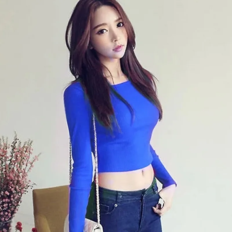 Women's Tight-Fitting Cotton Short Sleeve T-Shirt - Summer Navel-Baring High-Waisted Sports Top for Casual Wear thumbnail 9