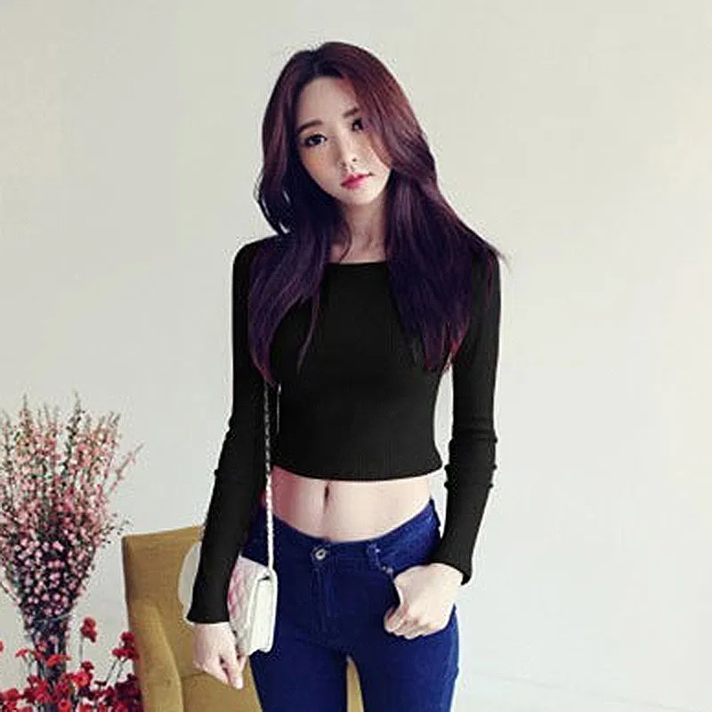 Women's Tight-Fitting Cotton Short Sleeve T-Shirt - Summer Navel-Baring High-Waisted Sports Top for Casual Wear thumbnail 3