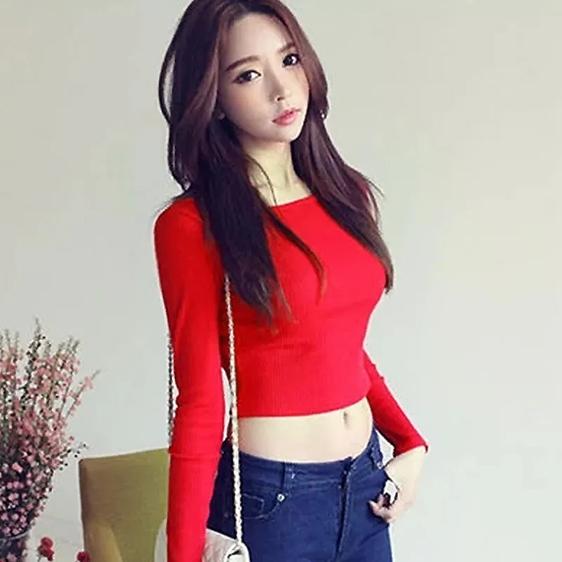 Women's Tight-Fitting Cotton Short Sleeve T-Shirt - Summer Navel-Baring High-Waisted Sports Top for Casual Wear thumbnail 6