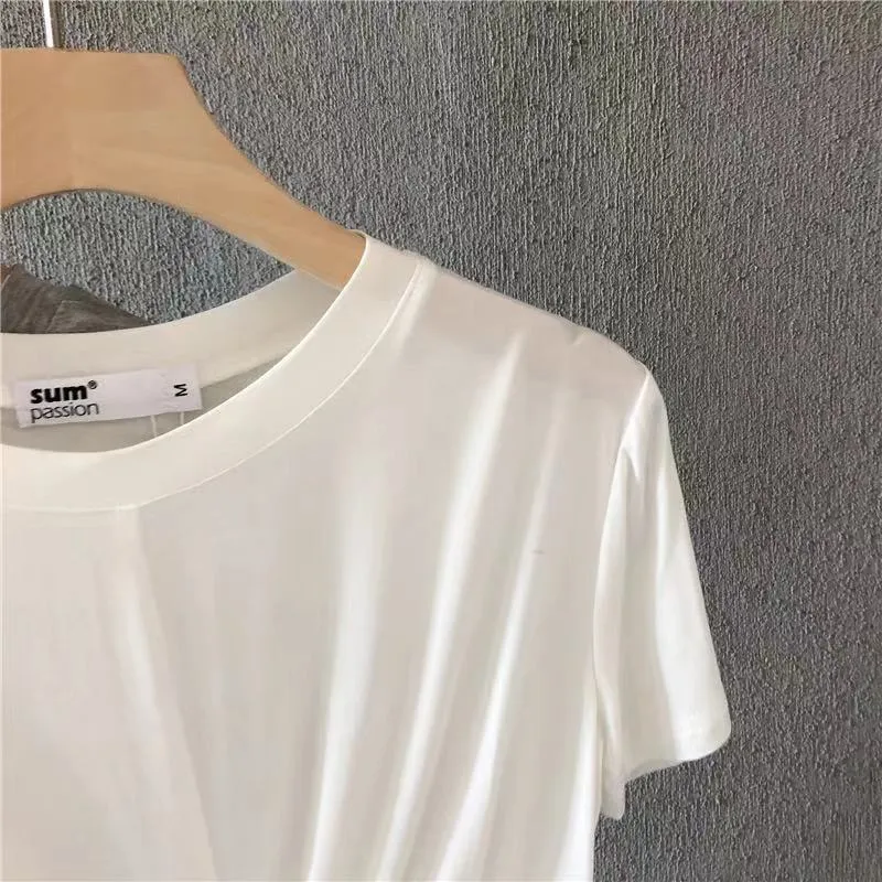 Women's Modal Knotted T-Shirt - Summer Loose Casual Short Sleeve Slimming Navel-Baring Top for Running & Yoga thumbnail 3