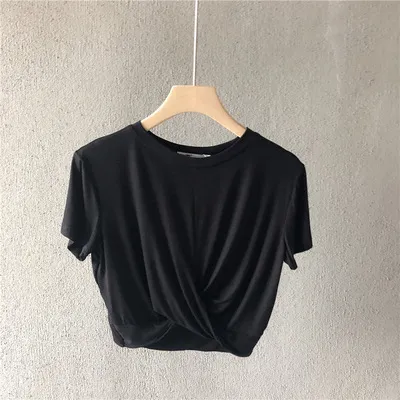 Women's Modal Knotted T-Shirt - Summer Loose Casual Short Sleeve Slimming Navel-Baring Top for Running & Yoga thumbnail 6