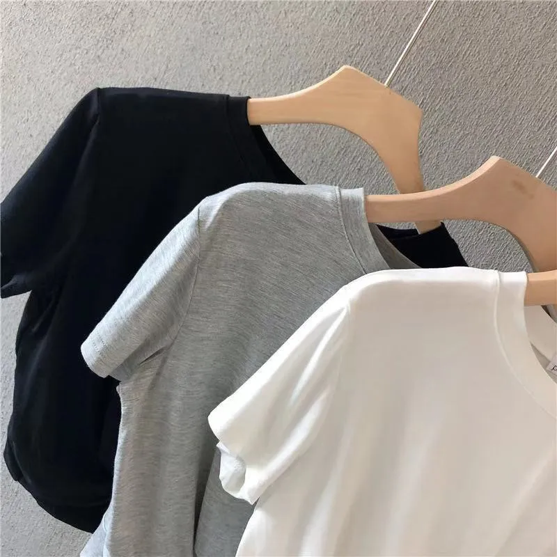 Women's Modal Knotted T-Shirt - Summer Loose Casual Short Sleeve Slimming Navel-Baring Top for Running & Yoga thumbnail 2