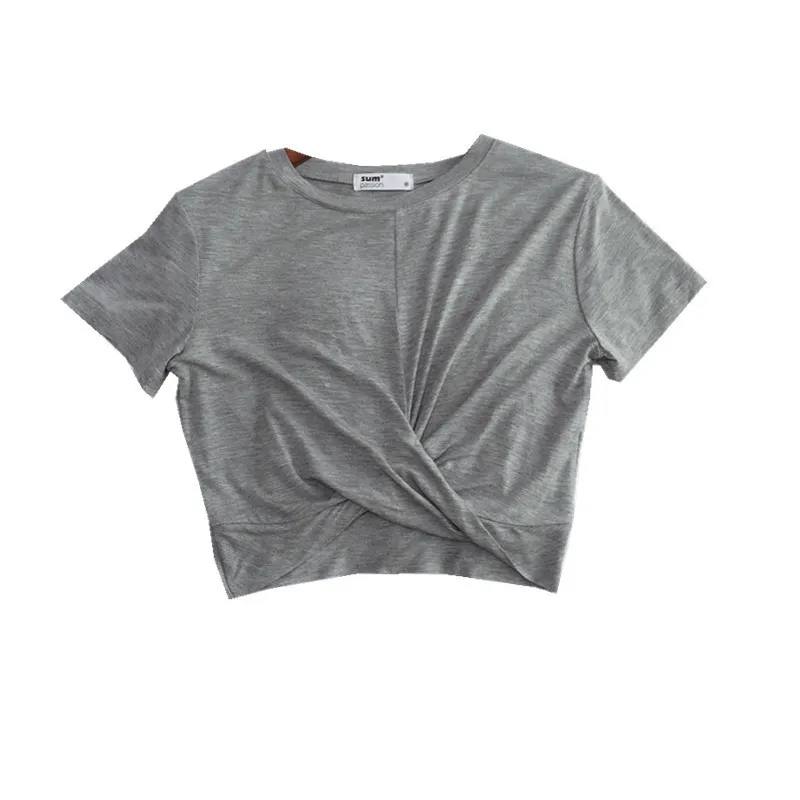 Women's Modal Knotted T-Shirt - Summer Loose Casual Short Sleeve Slimming Navel-Baring Top for Running & Yoga thumbnail 5
