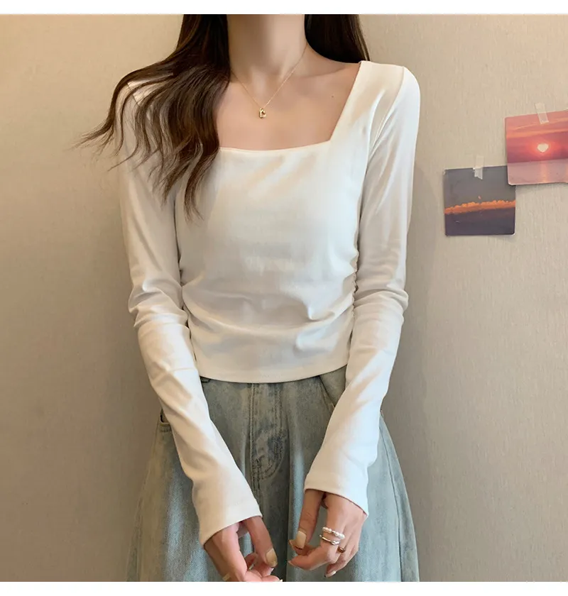 Women's Velvet Square Collar Long Sleeve T-Shirt - Slim Fit Soft Waxy Base Layer Top for Autumn/Winter Fashion showcase 5