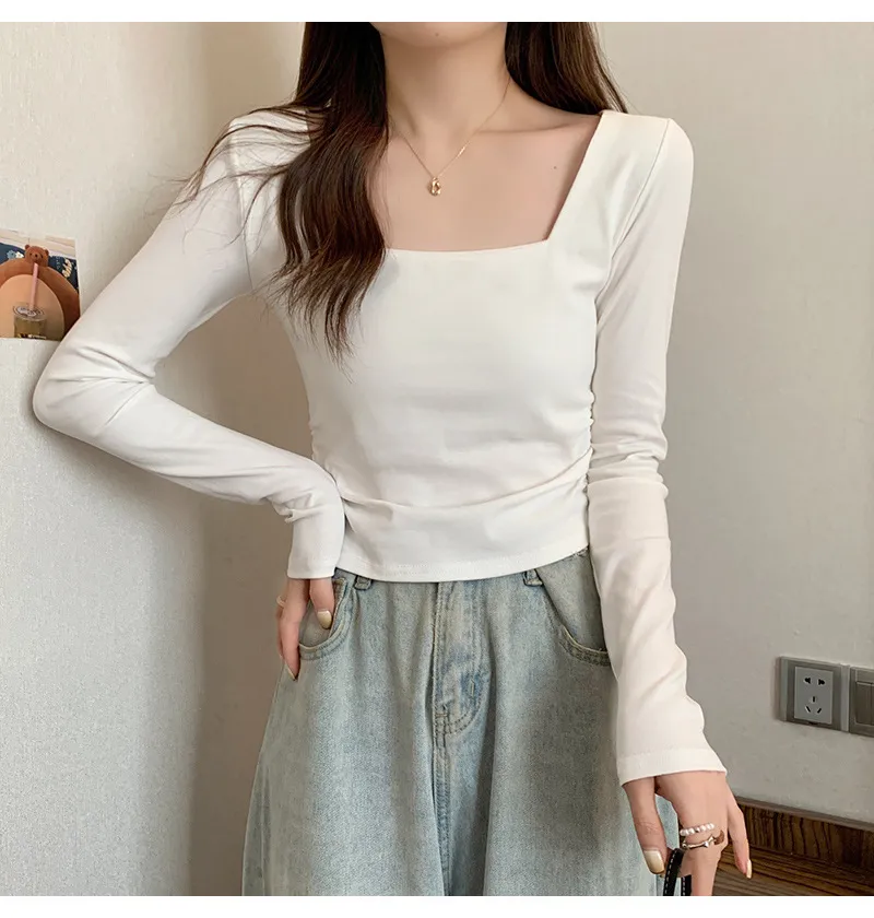 Women's Velvet Square Collar Long Sleeve T-Shirt - Slim Fit Soft Waxy Base Layer Top for Autumn/Winter Fashion thumbnail 6