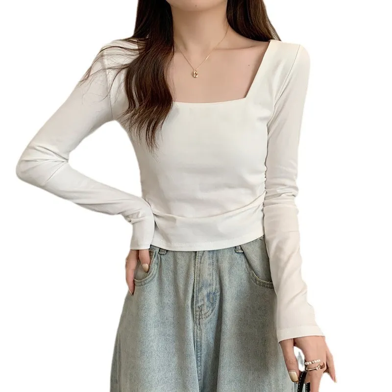 Women's Velvet Square Collar Long Sleeve T-Shirt - Slim Fit Soft Waxy Base Layer Top for Autumn/Winter Fashion thumbnail 5