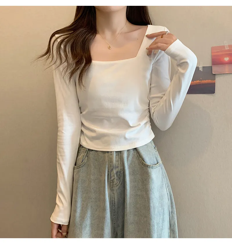 Women's Velvet Square Collar Long Sleeve T-Shirt - Slim Fit Soft Waxy Base Layer Top for Autumn/Winter Fashion showcase 4