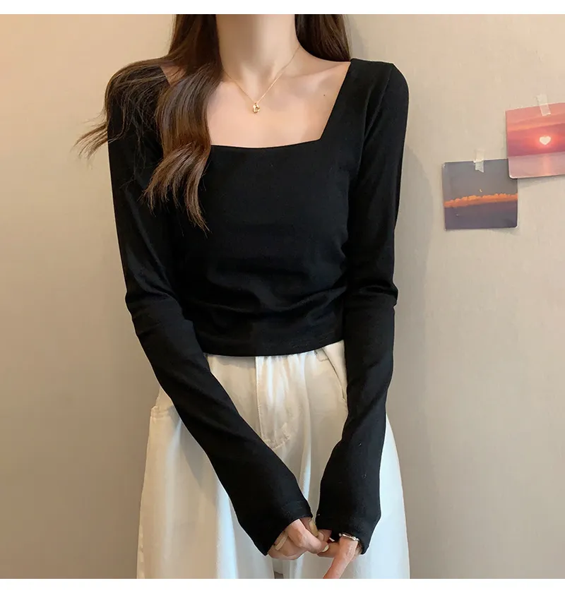 Women's Velvet Square Collar Long Sleeve T-Shirt - Slim Fit Soft Waxy Base Layer Top for Autumn/Winter Fashion showcase 11