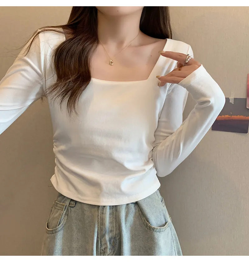 Women's Velvet Square Collar Long Sleeve T-Shirt - Slim Fit Soft Waxy Base Layer Top for Autumn/Winter Fashion showcase 6