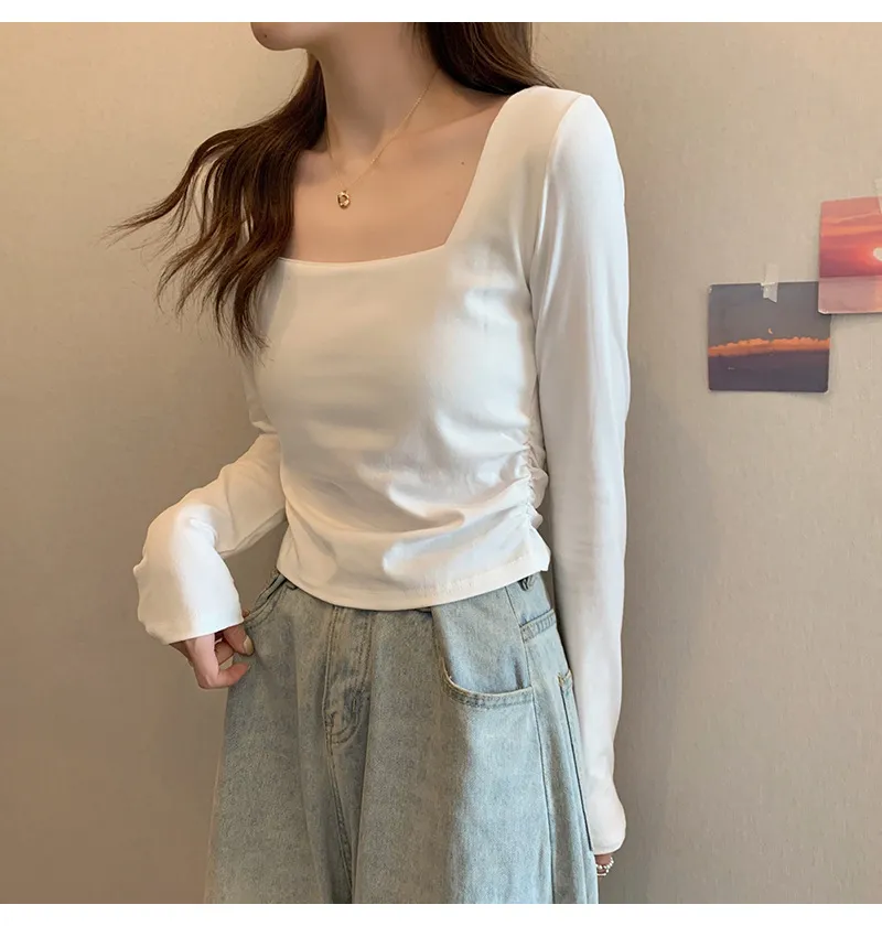 Women's Velvet Square Collar Long Sleeve T-Shirt - Slim Fit Soft Waxy Base Layer Top for Autumn/Winter Fashion showcase 17
