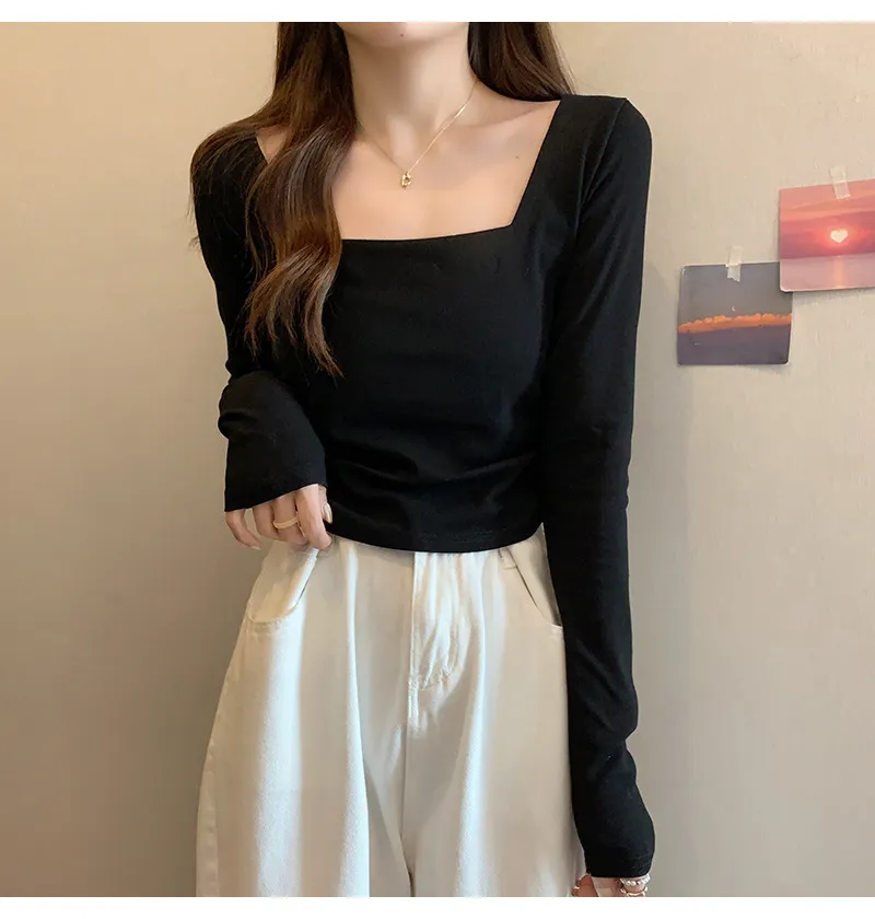 Women's Velvet Square Collar Long Sleeve T-Shirt - Slim Fit Soft Waxy Base Layer Top for Autumn/Winter Fashion showcase 13