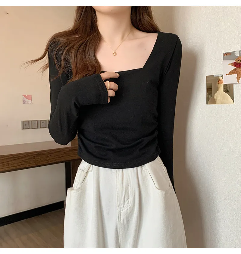 Women's Velvet Square Collar Long Sleeve T-Shirt - Slim Fit Soft Waxy Base Layer Top for Autumn/Winter Fashion showcase 14