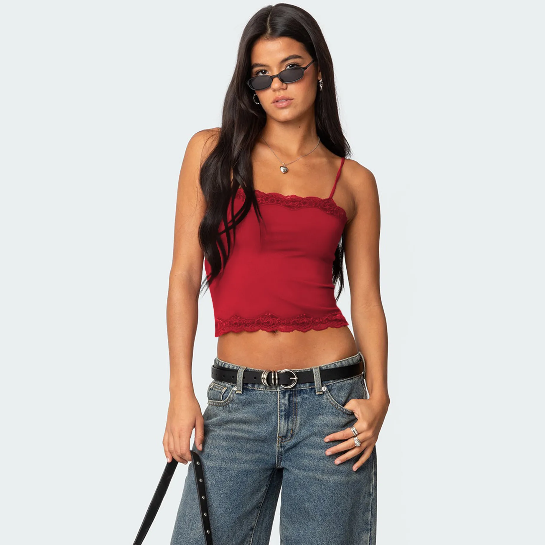 Y2K Sexy Lace Splicing Camisole Top for Women - Hot Girl BM Style Navel-Baring Fashion thumbnail 7