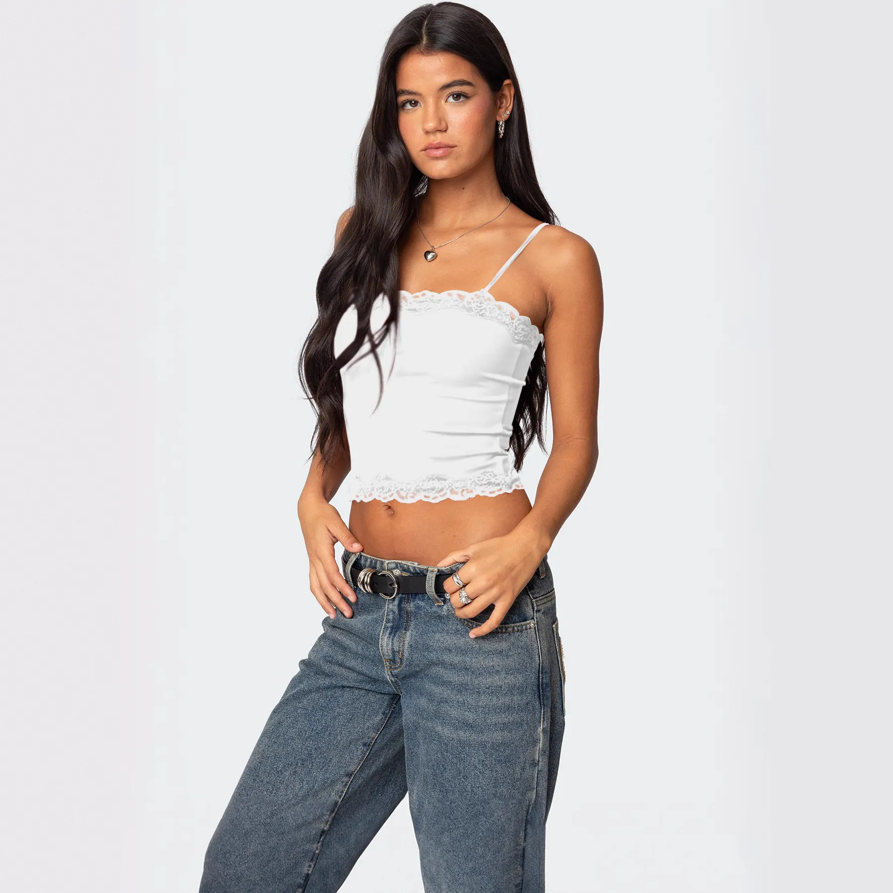 Y2K Sexy Lace Splicing Camisole Top for Women - Hot Girl BM Style Navel-Baring Fashion thumbnail 3