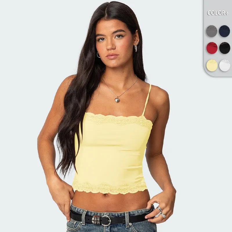 Y2K Sexy Lace Splicing Camisole Top for Women - Hot Girl BM Style Navel-Baring Fashion thumbnail 1
