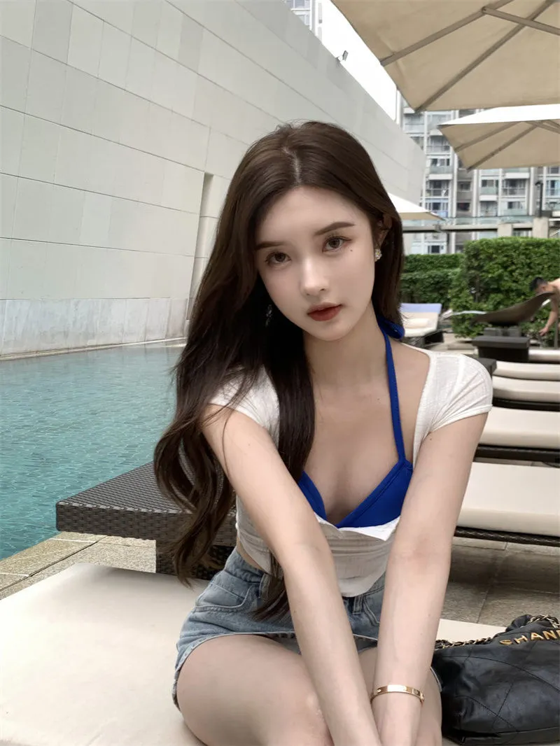 Women's Sexy V-Neck Slim Fit Short Sleeve T-Shirt - Korean Style Navel-Baring Top for Summer showcase 4