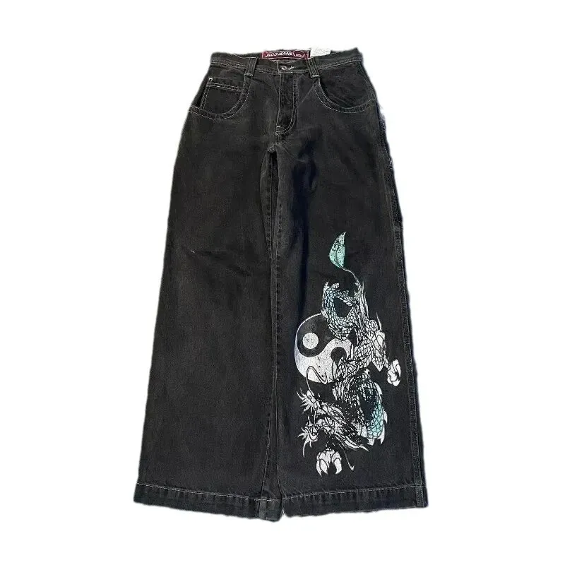 Jnco Y2K Loose Fit Jeans for Men, Hip Hop Streetwear Wide Leg Pants, Harajuku Style Denim Trousers for Urban Fashion thumbnail 5