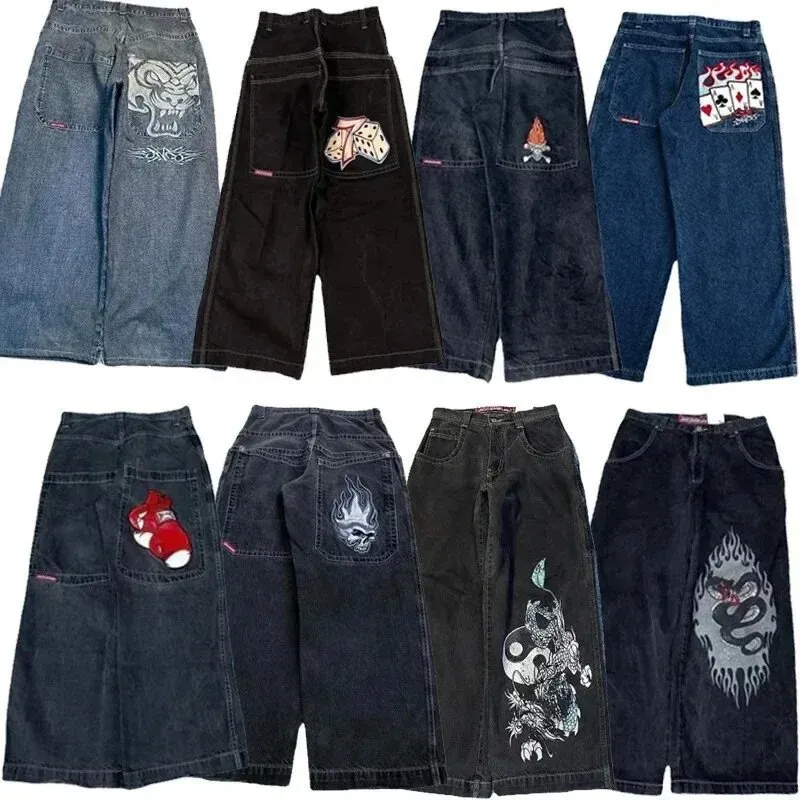 Jnco Y2K Loose Fit Jeans for Men, Hip Hop Streetwear Wide Leg Pants, Harajuku Style Denim Trousers for Urban Fashion thumbnail 1