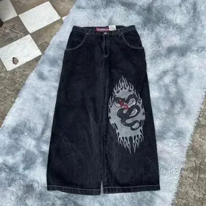 Jnco Y2K Loose Fit Jeans for Men, Hip Hop Streetwear Wide Leg Pants, Harajuku Style Denim Trousers for Urban Fashion thumbnail 3