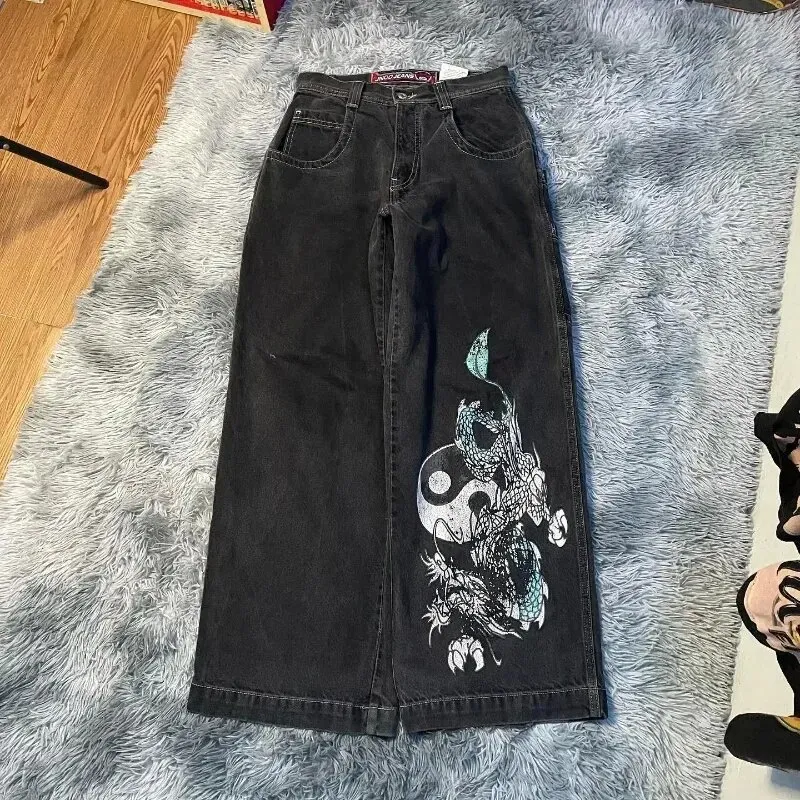 Jnco Y2K Loose Fit Jeans for Men, Hip Hop Streetwear Wide Leg Pants, Harajuku Style Denim Trousers for Urban Fashion showcase 5