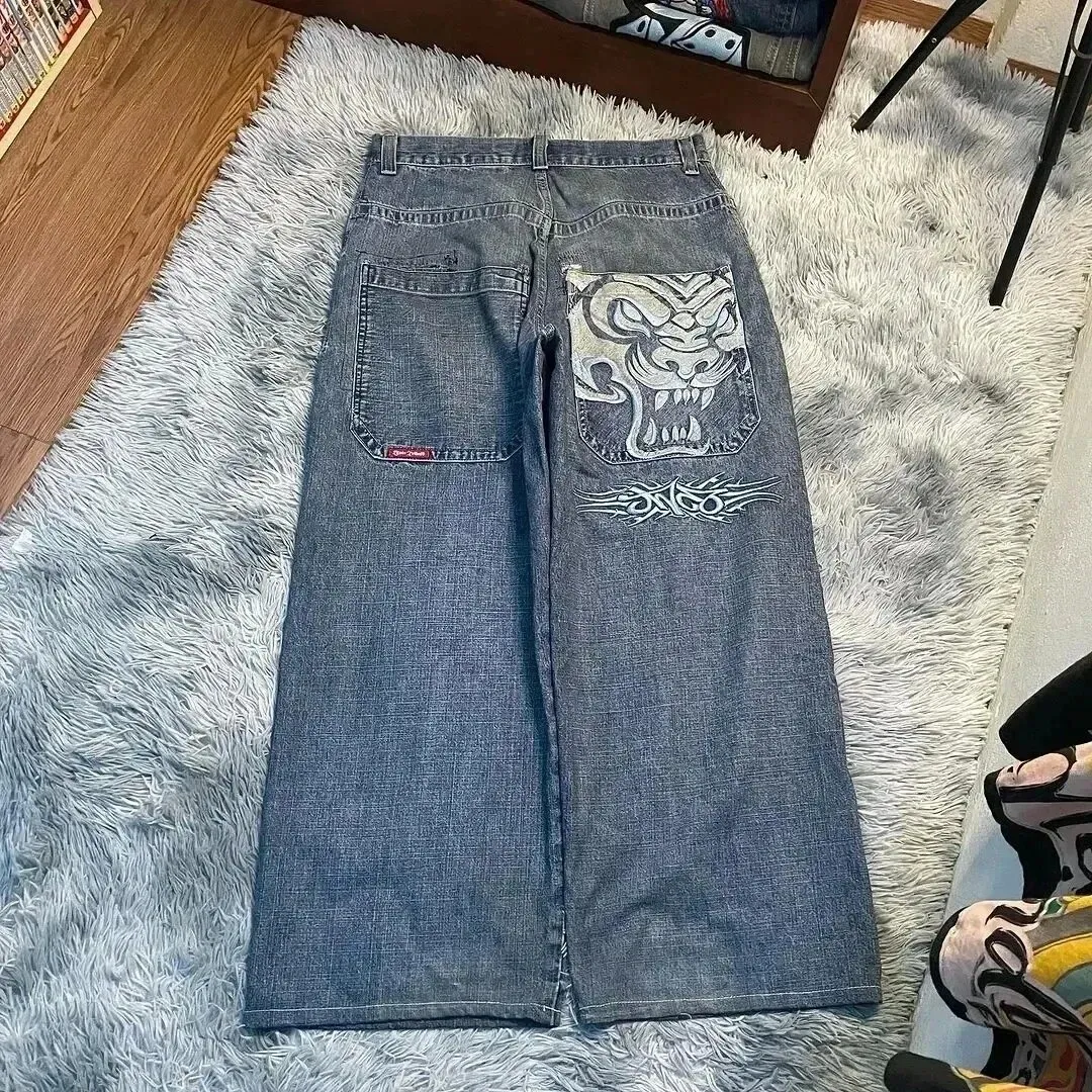 Jnco Y2K Loose Fit Jeans for Men, Hip Hop Streetwear Wide Leg Pants, Harajuku Style Denim Trousers for Urban Fashion thumbnail 9