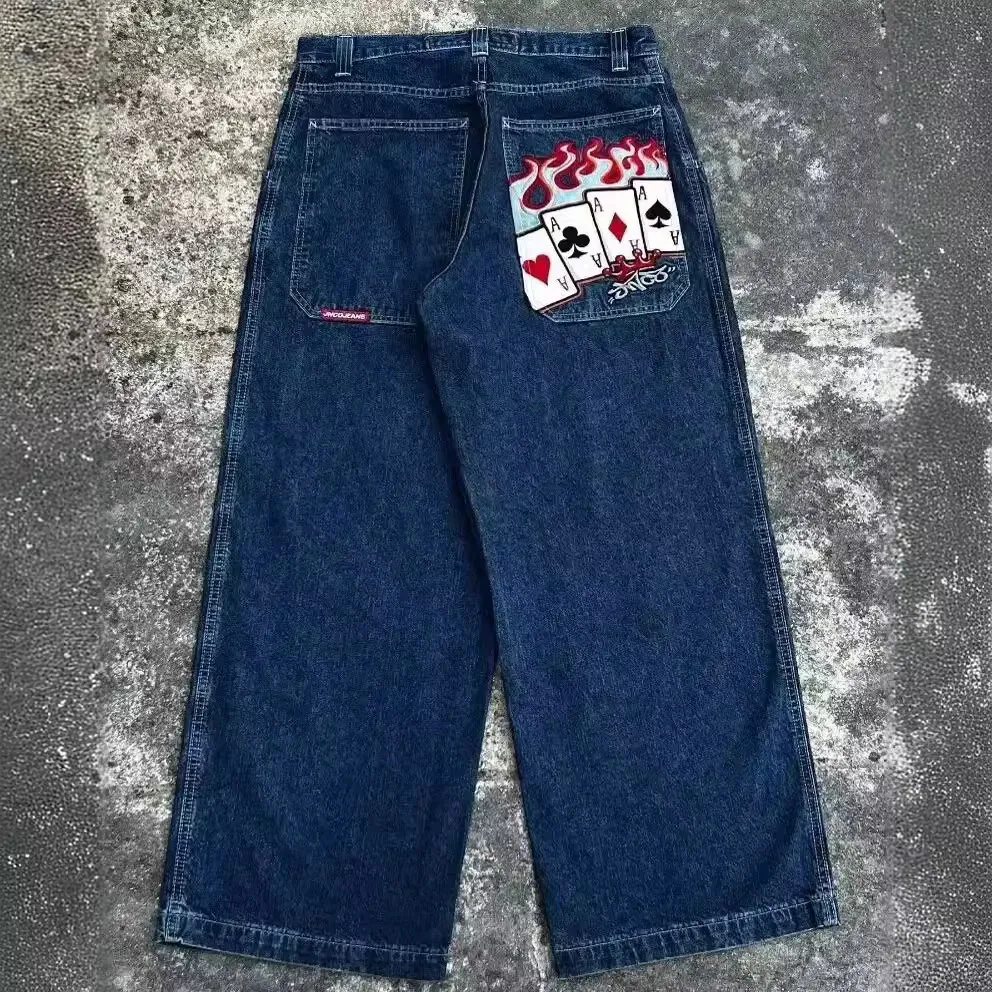 Jnco Y2K Loose Fit Jeans for Men, Hip Hop Streetwear Wide Leg Pants, Harajuku Style Denim Trousers for Urban Fashion thumbnail 4