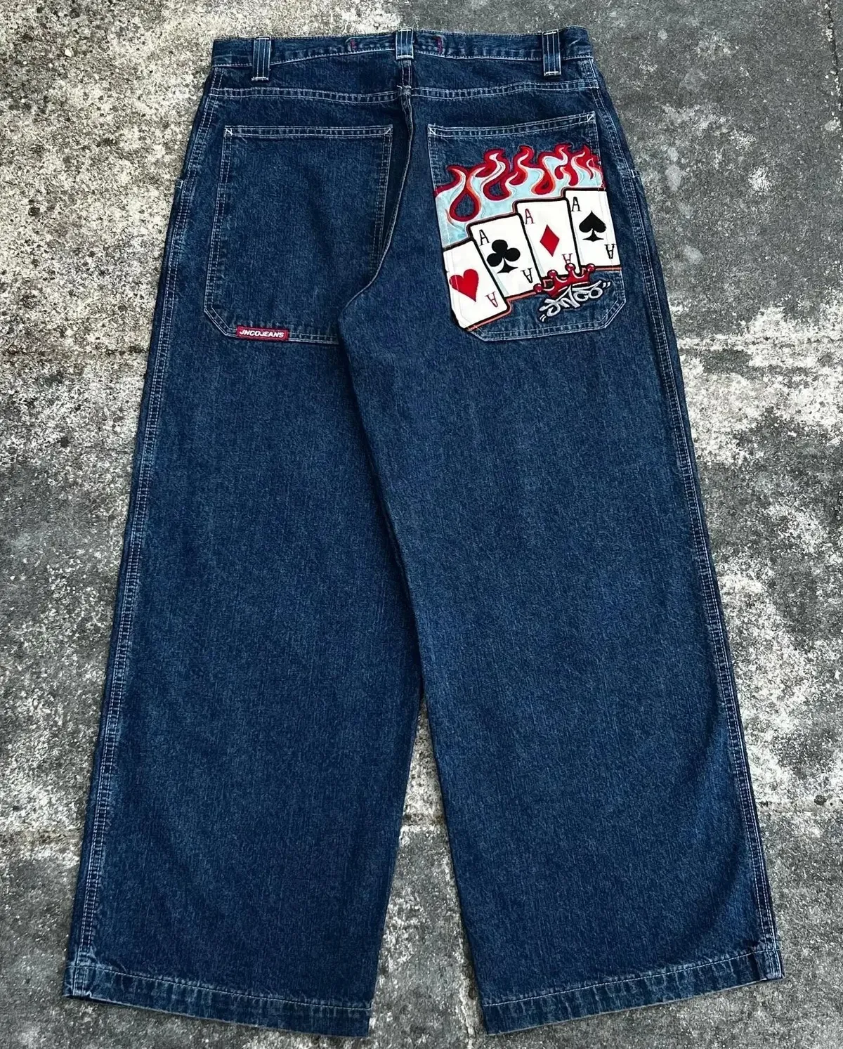 Jnco Y2K Loose Fit Jeans for Men, Hip Hop Streetwear Wide Leg Pants, Harajuku Style Denim Trousers for Urban Fashion showcase 7