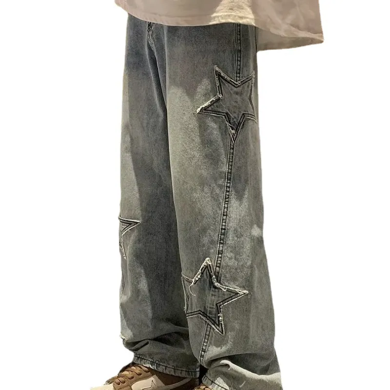 Men's Straight Leg Denim Pants - Loose Fit Wide Leg Jeans for Autumn/Winter Fashion, American High Street Style - Image 5