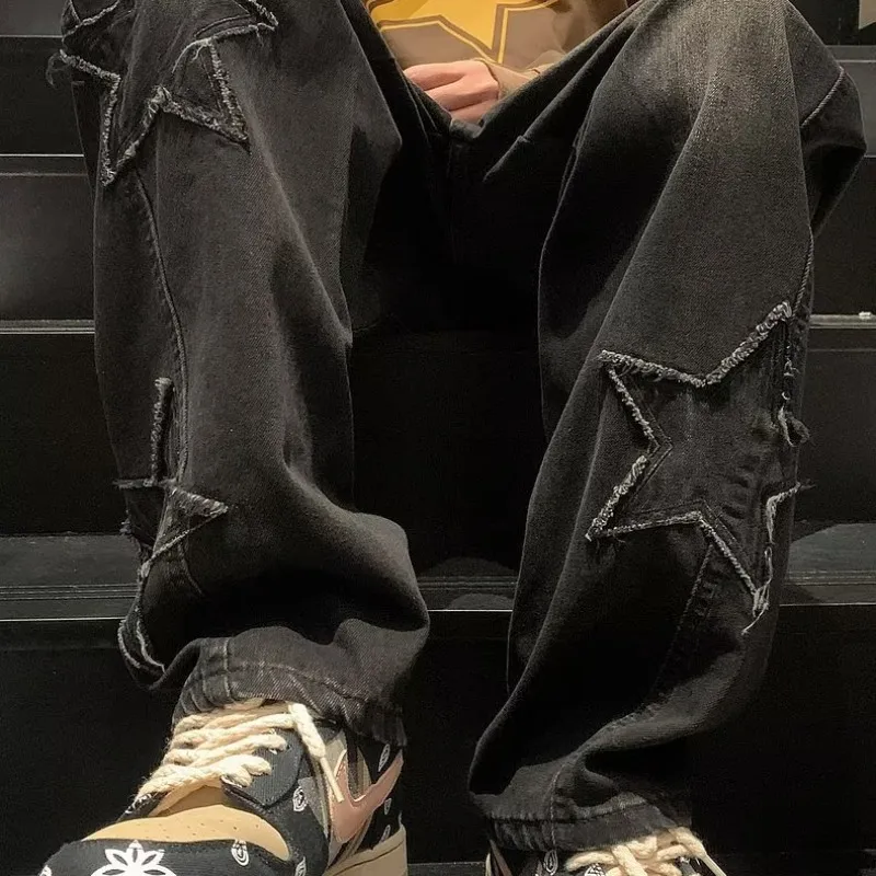 Men's Straight Leg Denim Pants - Loose Fit Wide Leg Jeans for Autumn/Winter Fashion, American High Street Style - Image 2