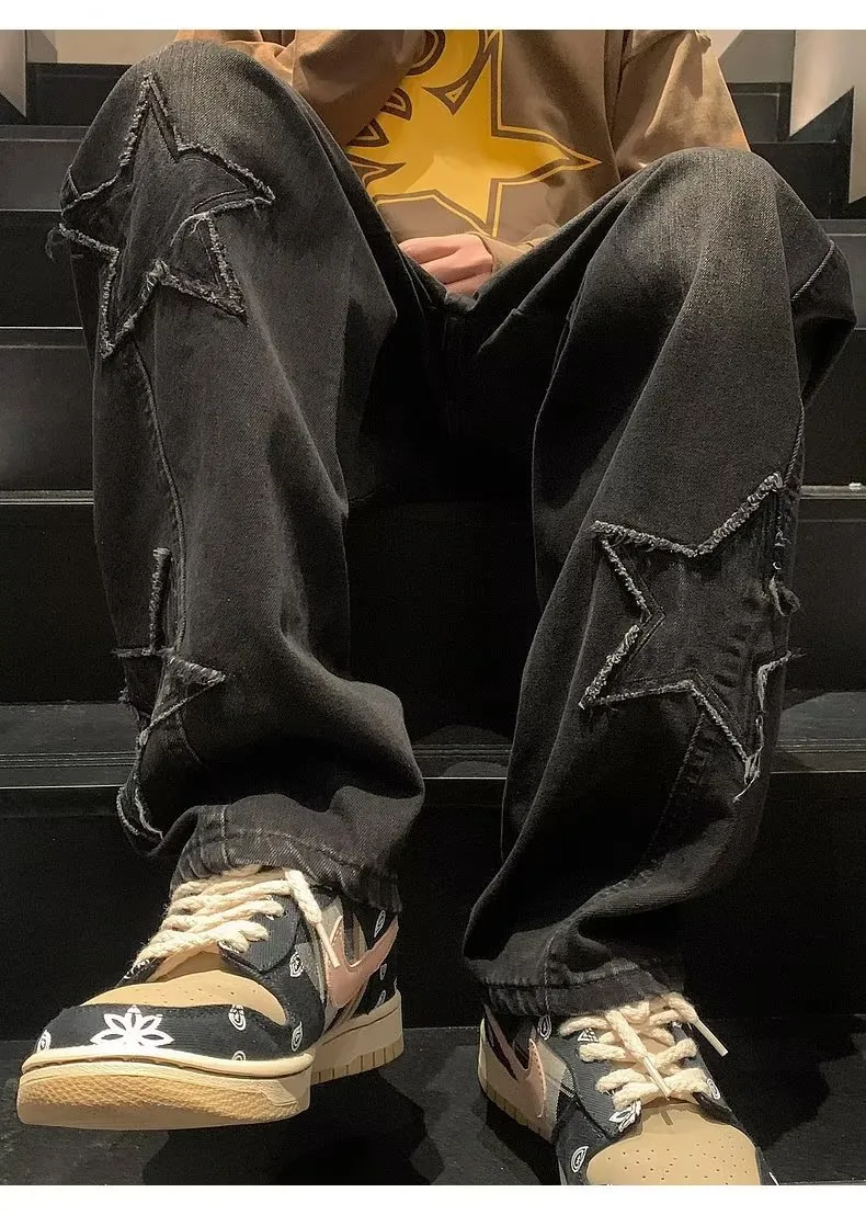 Men's Straight Leg Denim Pants - Loose Fit Wide Leg Jeans for Autumn/Winter Fashion, American High Street Style showcase 6