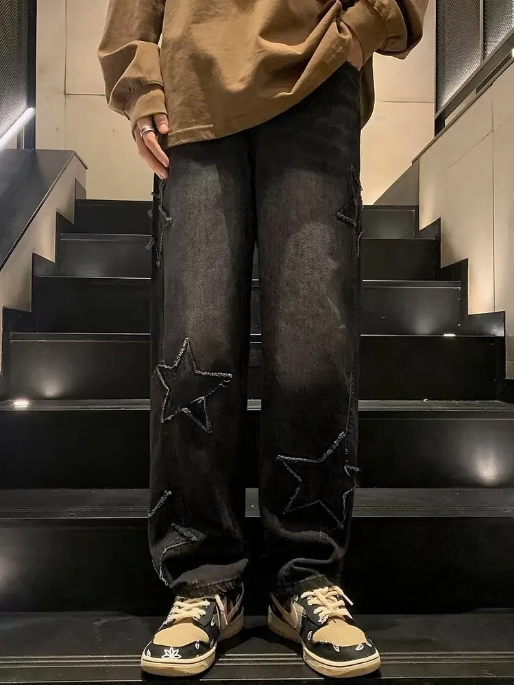 Men's Straight Leg Denim Pants - Loose Fit Wide Leg Jeans for Autumn/Winter Fashion, American High Street Style showcase 4