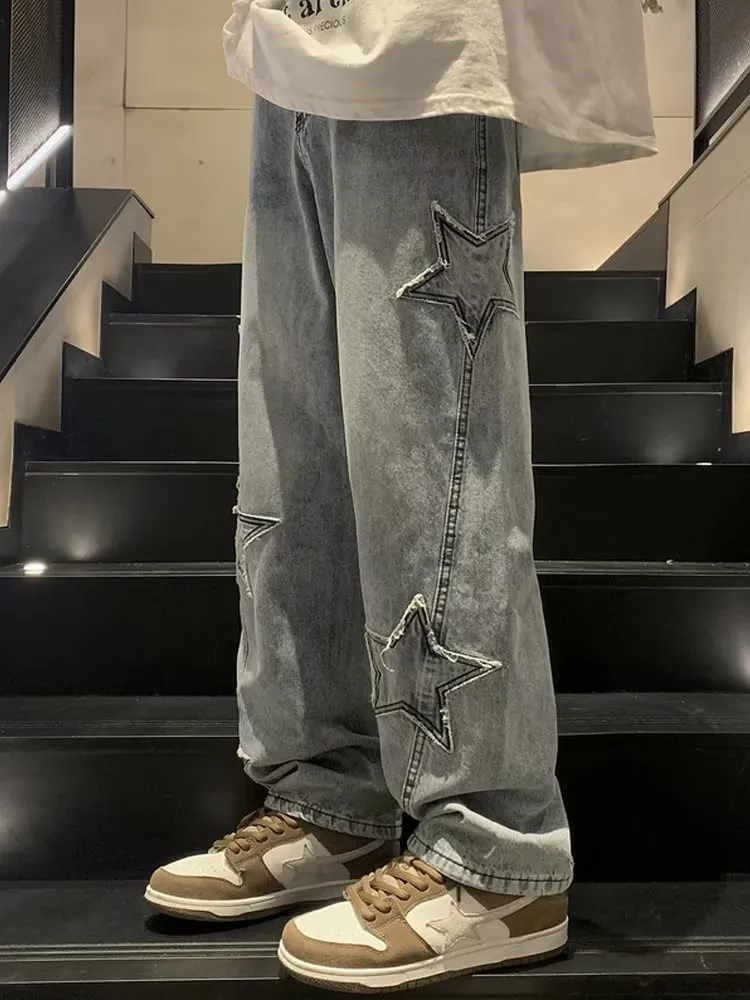 Men's Straight Leg Denim Pants - Loose Fit Wide Leg Jeans for Autumn/Winter Fashion, American High Street Style showcase 16