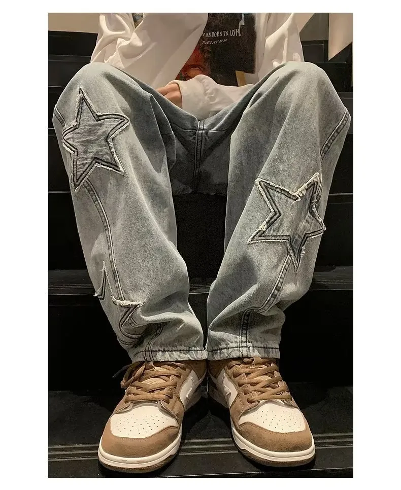 Men's Straight Leg Denim Pants - Loose Fit Wide Leg Jeans for Autumn/Winter Fashion, American High Street Style showcase 15