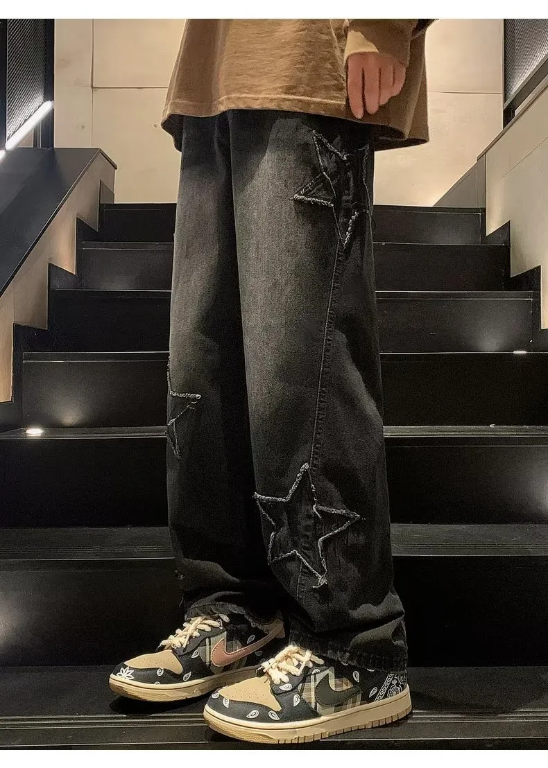 Men's Straight Leg Denim Pants - Loose Fit Wide Leg Jeans for Autumn/Winter Fashion, American High Street Style showcase 5