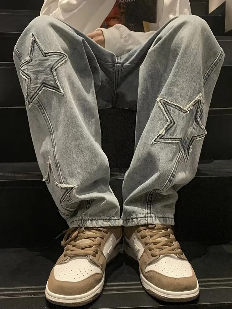 Men's Straight Leg Denim Pants - Loose Fit Wide Leg Jeans for Autumn/Winter Fashion, American High Street Style showcase 13