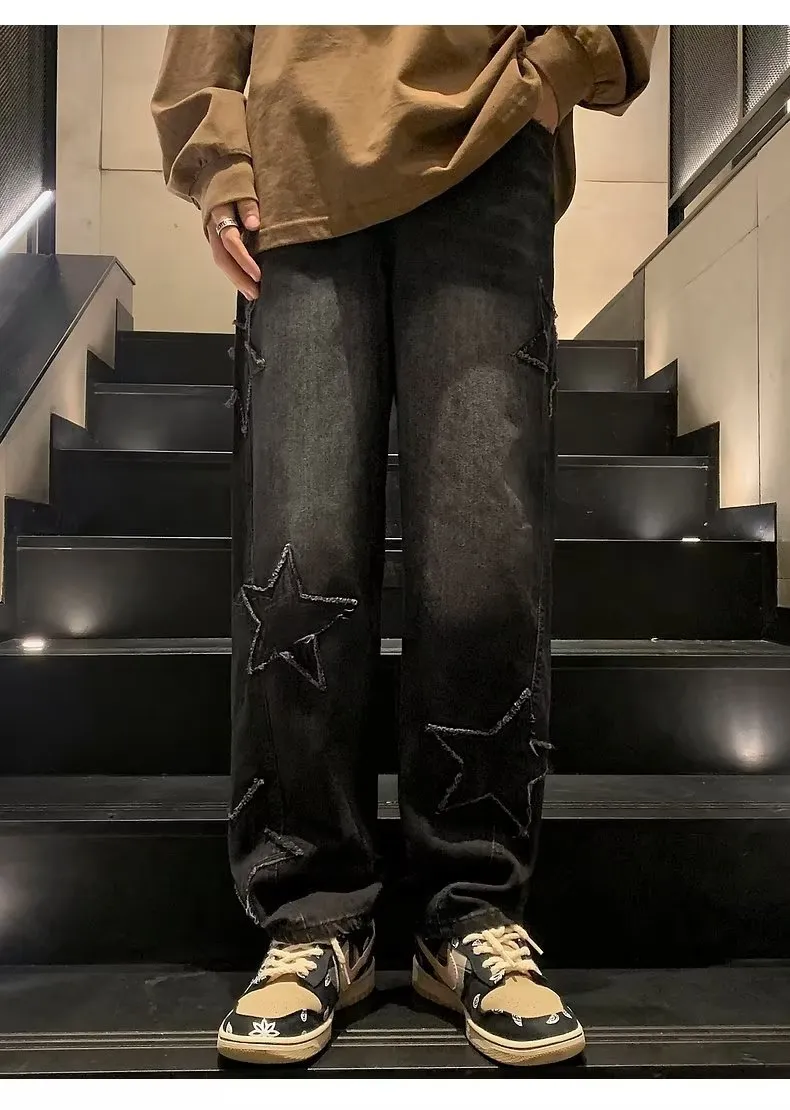Men's Straight Leg Denim Pants - Loose Fit Wide Leg Jeans for Autumn/Winter Fashion, American High Street Style showcase 14
