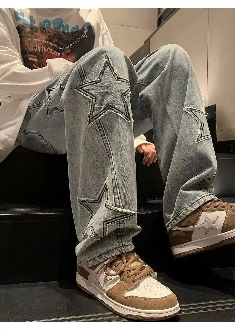 Men's Straight Leg Denim Pants - Loose Fit Wide Leg Jeans for Autumn/Winter Fashion, American High Street Style showcase 9