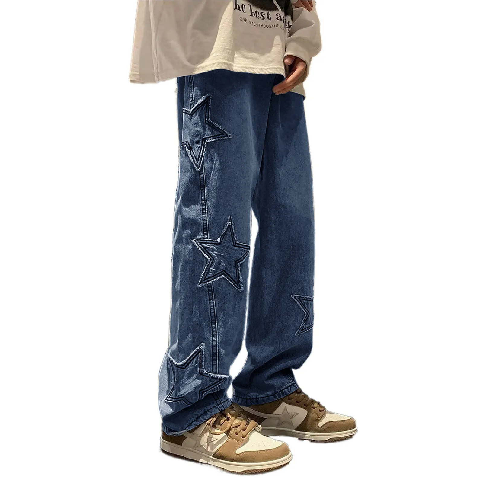 Men's Straight Leg Denim Pants - Loose Fit Wide Leg Jeans for Autumn/Winter Fashion, American High Street Style - Image 7