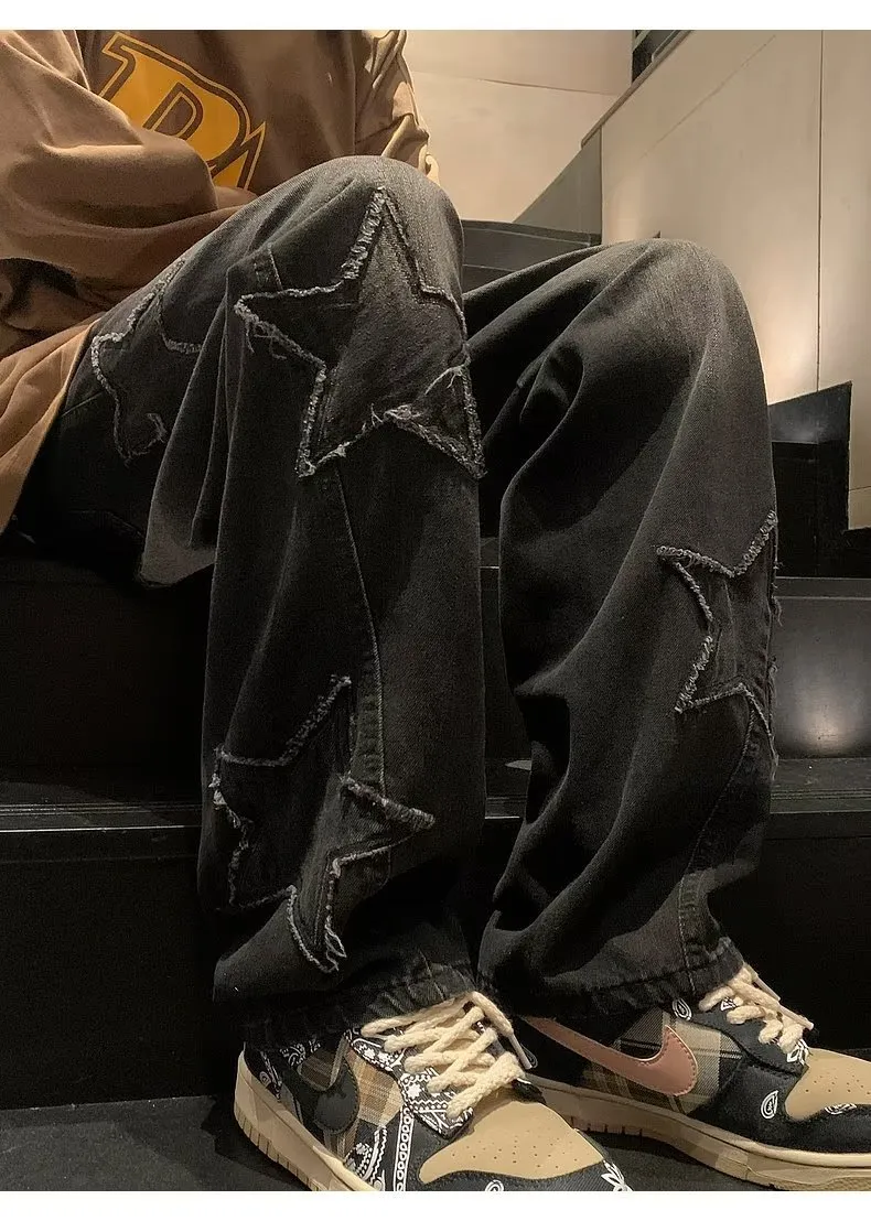 Men's Straight Leg Denim Pants - Loose Fit Wide Leg Jeans for Autumn/Winter Fashion, American High Street Style showcase 8