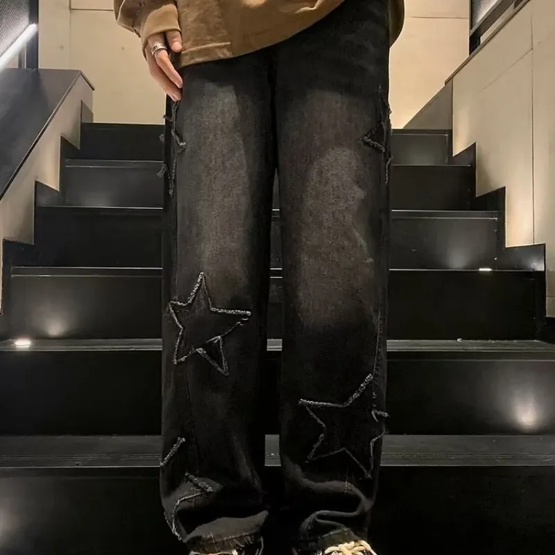 Men's Straight Leg Denim Pants - Loose Fit Wide Leg Jeans for Autumn/Winter Fashion, American High Street Style - Image 3