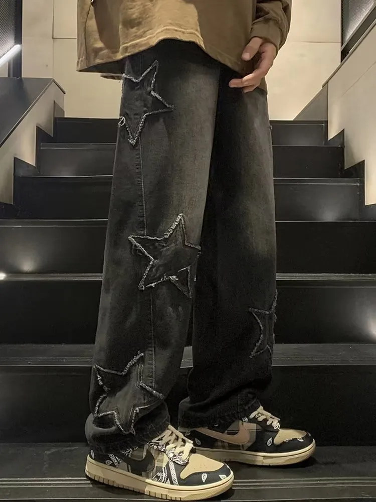 Men's Straight Leg Denim Pants - Loose Fit Wide Leg Jeans for Autumn/Winter Fashion, American High Street Style showcase 19