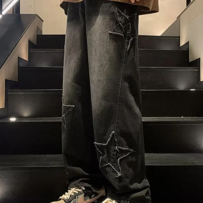 Men's Straight Leg Denim Pants - Loose Fit Wide Leg Jeans for Autumn/Winter Fashion, American High Street Style - Image 4