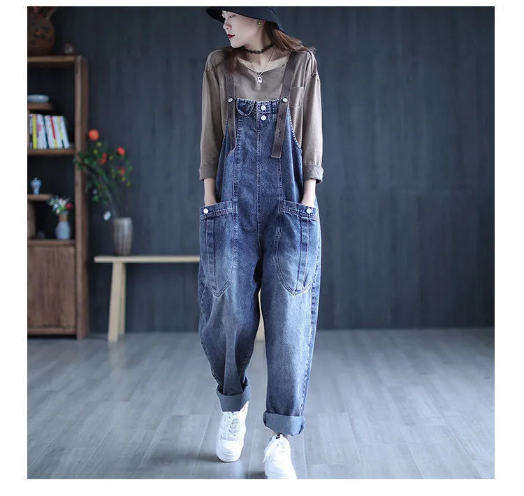 Plus Size Women's Denim Overalls - Retro Loose Harem Jeans for Spring/Autumn 2024, Casual & Comfortable Fit showcase 6