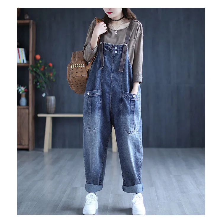 Plus Size Women's Denim Overalls - Retro Loose Harem Jeans for Spring/Autumn 2024, Casual & Comfortable Fit showcase 10